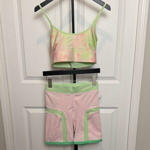 Fabletics Pastel Pink/Green Activewear Set Reversible Top Small